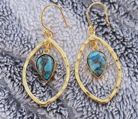 Copper Turquoise Earrings Oyster Turquoise Earringsturquoise Etsy