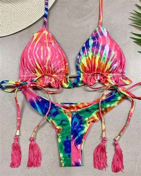 Bikini Set Thong Bikini Beach Packages Look Thinner Foto Real Two