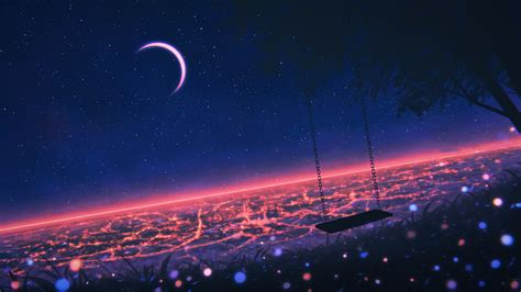 Download Night Scenery Starry Sky Anime Art Wallpaper 4k By Lchung