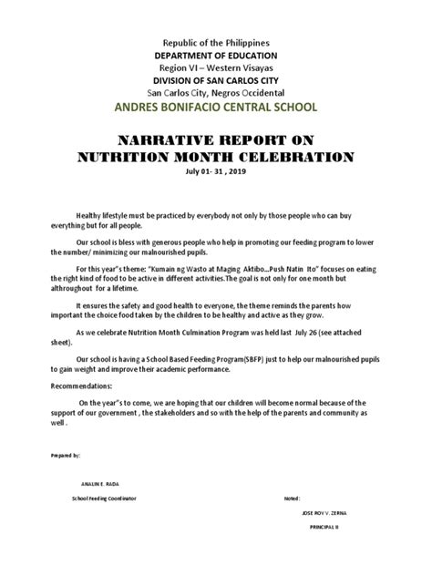 Nutrition Month Narrative Report 2019