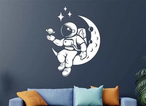 Astronaut Holding Balloons Wall Decal Outer Space Wall Decal Etsy