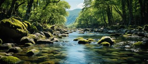 Premium Ai Image River Flowing Through The Green Forest Panoramic