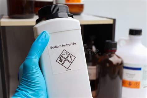 Sodium Hydroxide In Bottle Chemical In The Laboratory Stock Image