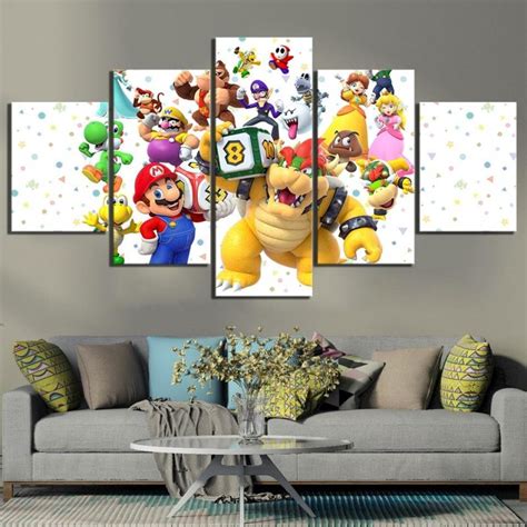 Super Mario Characters Game 5 Panel Canvas Art Wall Decor Canvas Storm