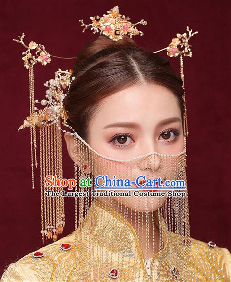 Chinese Ancient Bride Tassel Step Shake Traditional Wedding Hair Accessories Hanfu Hairpins For