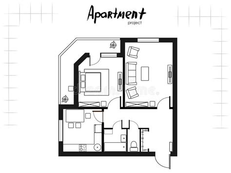 Floor Plan One Bedroom Apartment Stock Illustrations 157 Floor Plan