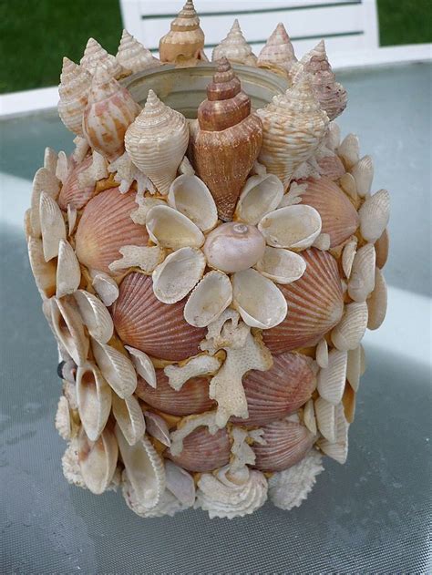 Vintage Folk Art Sea Shell Vase Seashell Crafts Shell Crafts