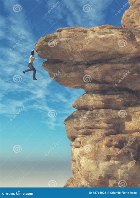 Young Man Hanging From A Cliff Stock Illustration Illustration Of