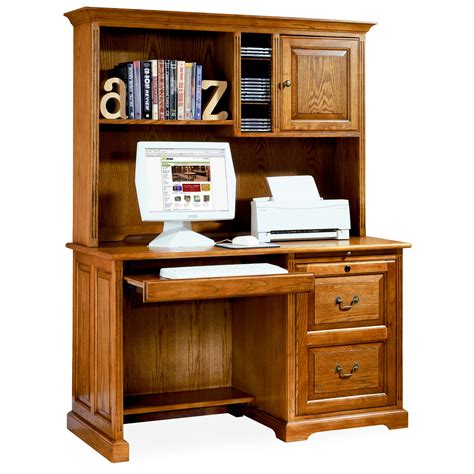 The desk is made out of oak wood with a dark tint and has capacious. Riverside Meridian - Oak 50 Inch Computer Desk with Hutch ...