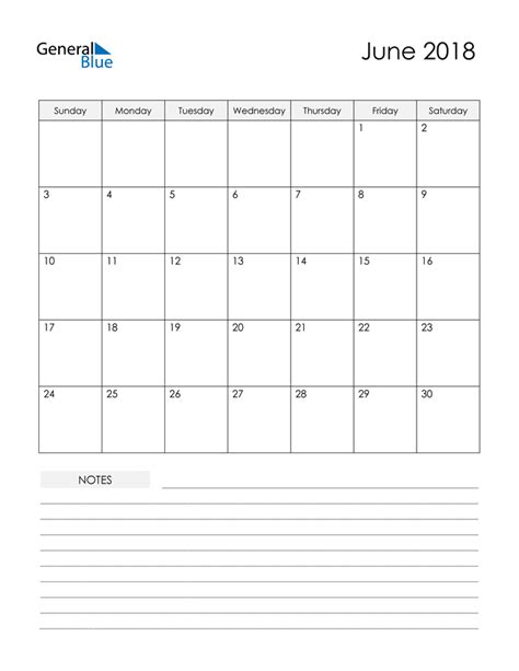 June 2018 Calendar Pdf Word Excel
