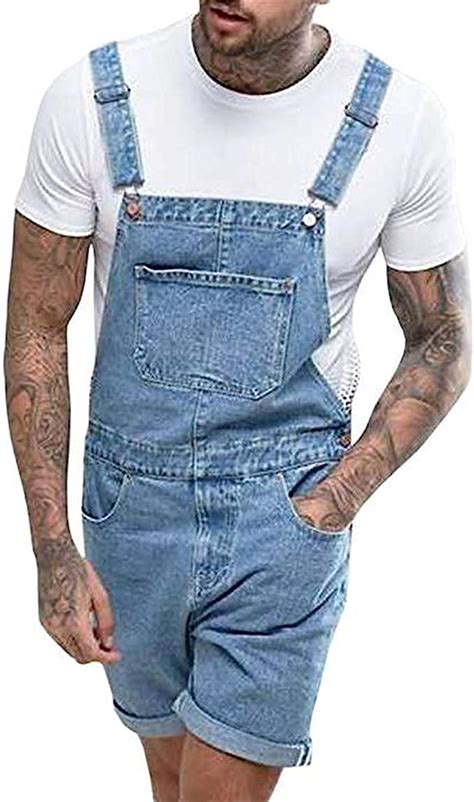 Mens Loose Fit Bib Overall Shorts Jumpsuits With Pocket Overalls Short