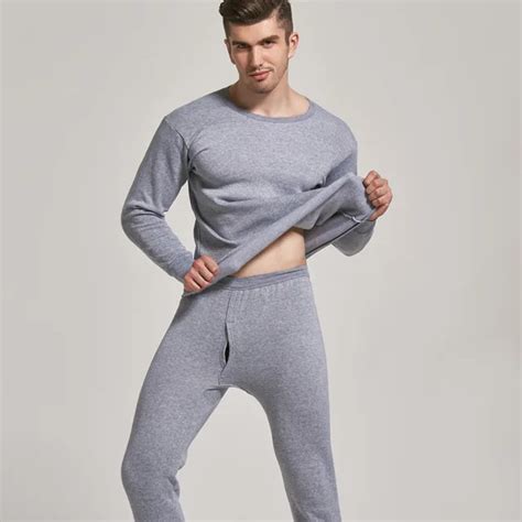 fashion men long johns spring winter thicken thermal underwear set polyester pile warm sweater