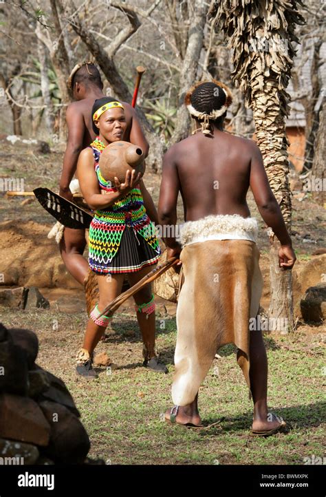 Young Zulu Warriors Flirting With A Zulu Maiden Shakaland Zulu Village Nkwalini Valley