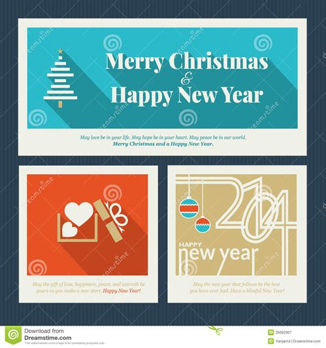 Set Of Christmas And New Year Greeting Cards Stock Vector