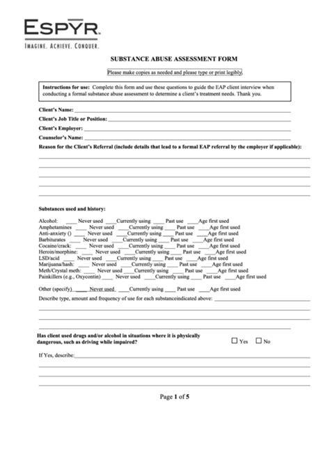 Substance Abuse Assessment Form Printable Pdf Download