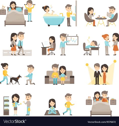 Daily Routine People Set Royalty Free Vector Image
