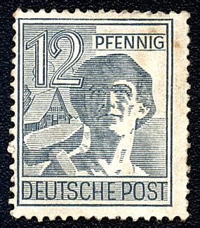 Briefmarken können sie auch selbst gestalten. Briefmarken aus der alliierten Besetzung aus dem Jahr 1947