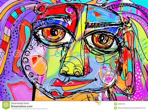 Original Abstract Digital Painting Of Human Face Stock