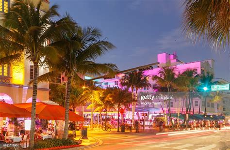 Neon Lights On Buildings In Ocean Drive Miami Beach Florida Usa High