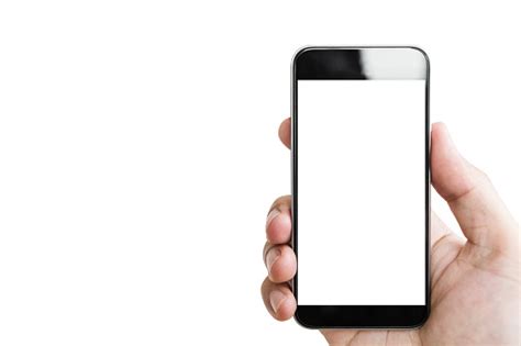 Hand Holding Mobile Smart Phone Blank White Screen Isolated On White