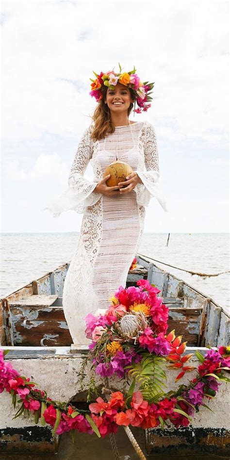 Beach wedding clothes, plus size shirts and dresses for bridesmaids and groomsman with tropical designs available. 18 Hawaiian Wedding Dresses For Your Love Story | Wedding ...