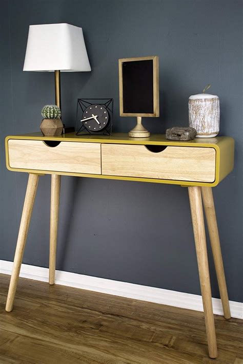 Yellow Entryway Accent Table With Drawers Mid Century Modern Style