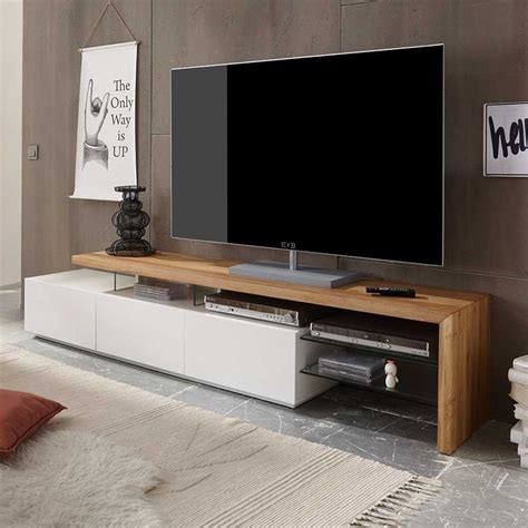 Hier werden die wahren hintergründe beleuchtet. TV Lowboard in Weiß mit Eiche Massivholz | Wohnzimmer > TV ...