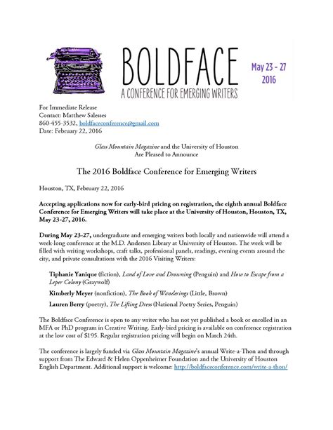 Boldface Conference For Undergraduate And Emerging Writers Welcomes