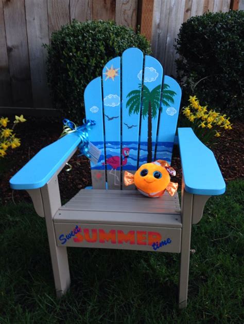 Bring the beach to your home with this colorful blue adirondack lounging chair. Summer time Adirondack hand painted kids chair painted in ...