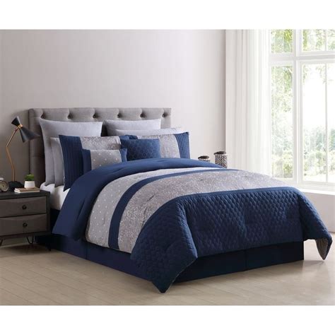 Vcny Home Winona Embroidered 10 Piece Comforter Set Queen Blue In 2020 Comforter Sets King