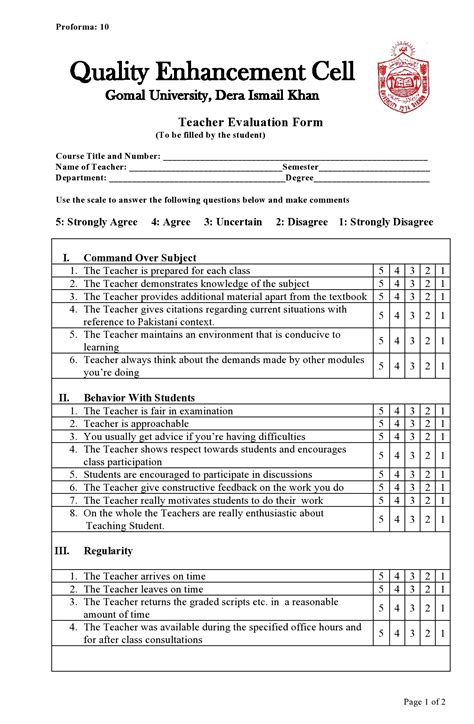 Babe Evaluation Form For Teachers Template
