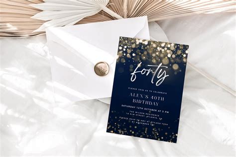 Navy Blue 40th Birthday Invitation Template Male 40th Birthday Invite