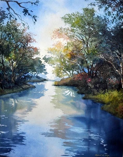 Blue Stream By Robert W Cook Watercolor Landscape Paintings