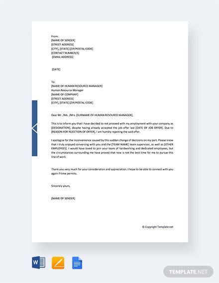 Sample Rejection Offer Letter