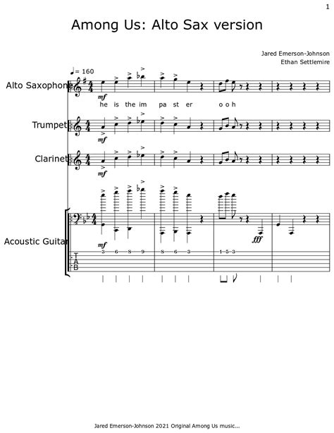 Among Us Alto Sax Version Sheet Music For Alto Saxophone Trumpet