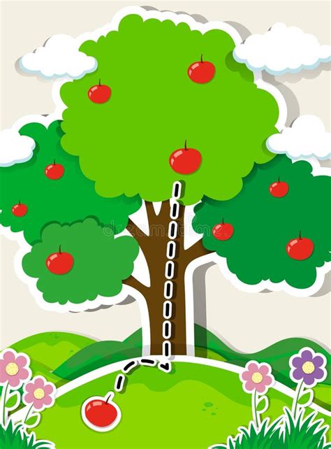 Apple Falling From A Tree Stock Vector Illustration Of Falling 61343276