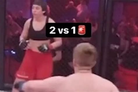 woman knocks out bloke with savage punch in bizarre 2 vs 1 intergender mma fight daily star