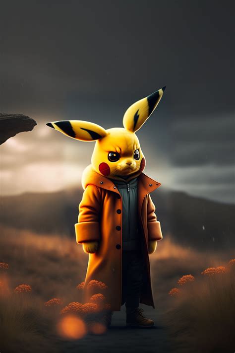 Lexica A Creepy Pikachu With A Coat