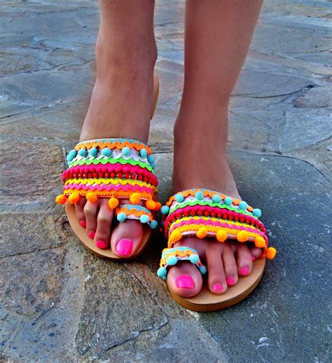 Colorful Sandals Candy Shop Pom Pom Sandals Bohemian Strappy