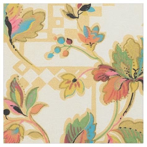 Vintage Orange Turquoise Floral Wallpaper Pattern Fabric Zazzle