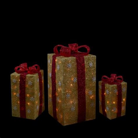 Outdoor Decorations Northlight Set Of 3 Lighted Tall Gold Sisal Gift
