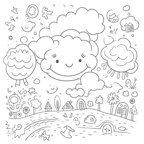 Cloudy Day Coloring Page Outline Sketch Drawing Vector Plan Drawing