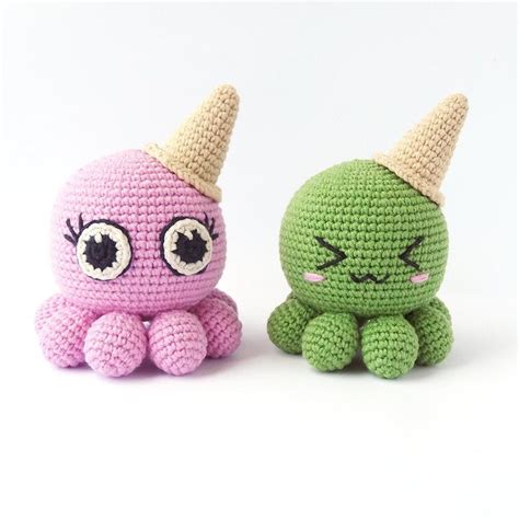 Cute Amigurumi Octopus With Ice Cream Cone Crochet Pattern Etsy