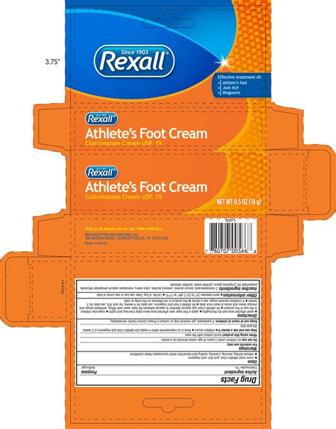 Rexall Athletes Foot Dolgencorp Llc Clotrimazole 1g In 100g Cream