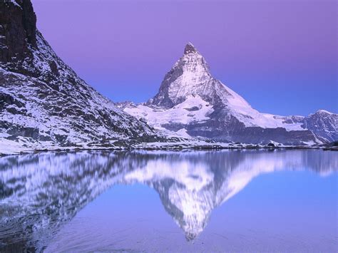 Mount Matterhorn Lake Riffelsee Switzerland Природа Обои для