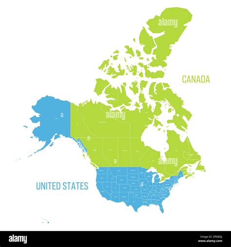 estados unidos y canadá mapa político de las divisiones administrativas colorido mapa vectorial