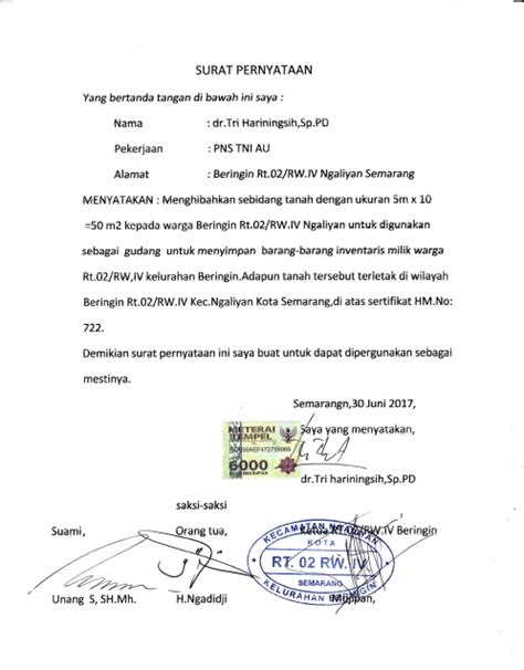 Pihak pertama menghibahkan sebidang tanah kepada pihak kedua dengan luas tanah / bangunan 100 m2 (seratus meter persegi) yang berlokasi di jl.dharmaputra documents similar to contoh surat keterangan hibah tanah. Contoh Surat Hibah Tanah