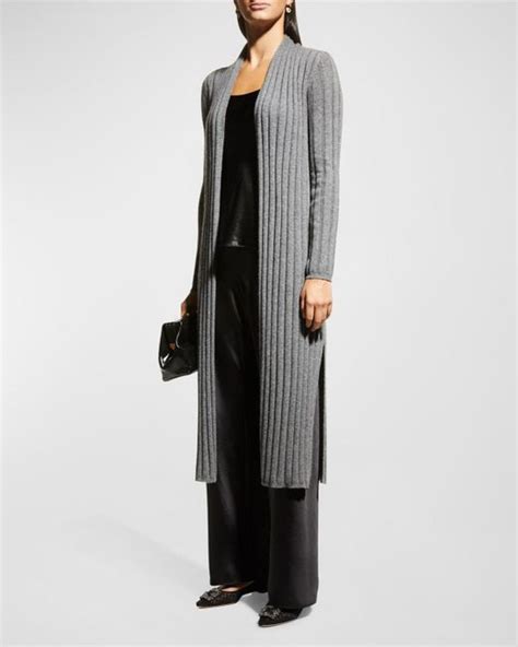 Neiman Marcus Open Front Ribbed Cashmere Duster In Black Lyst