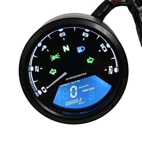 LCD Digital Motorcycle Speedometer Universal Waterproof Black RPM V Gear Tachometer For