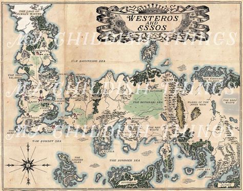 Westeros And Essos Vintage Style Map Game Of Thrones Map Etsy Game Of